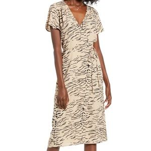 Leith Print Flutter Sleeve Wrap Dress